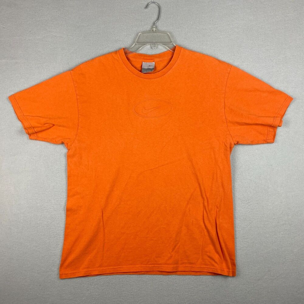Nike Men's Large Sportswear Crewneck T-Shirt Orange Cotton Center Swoosh Vintage